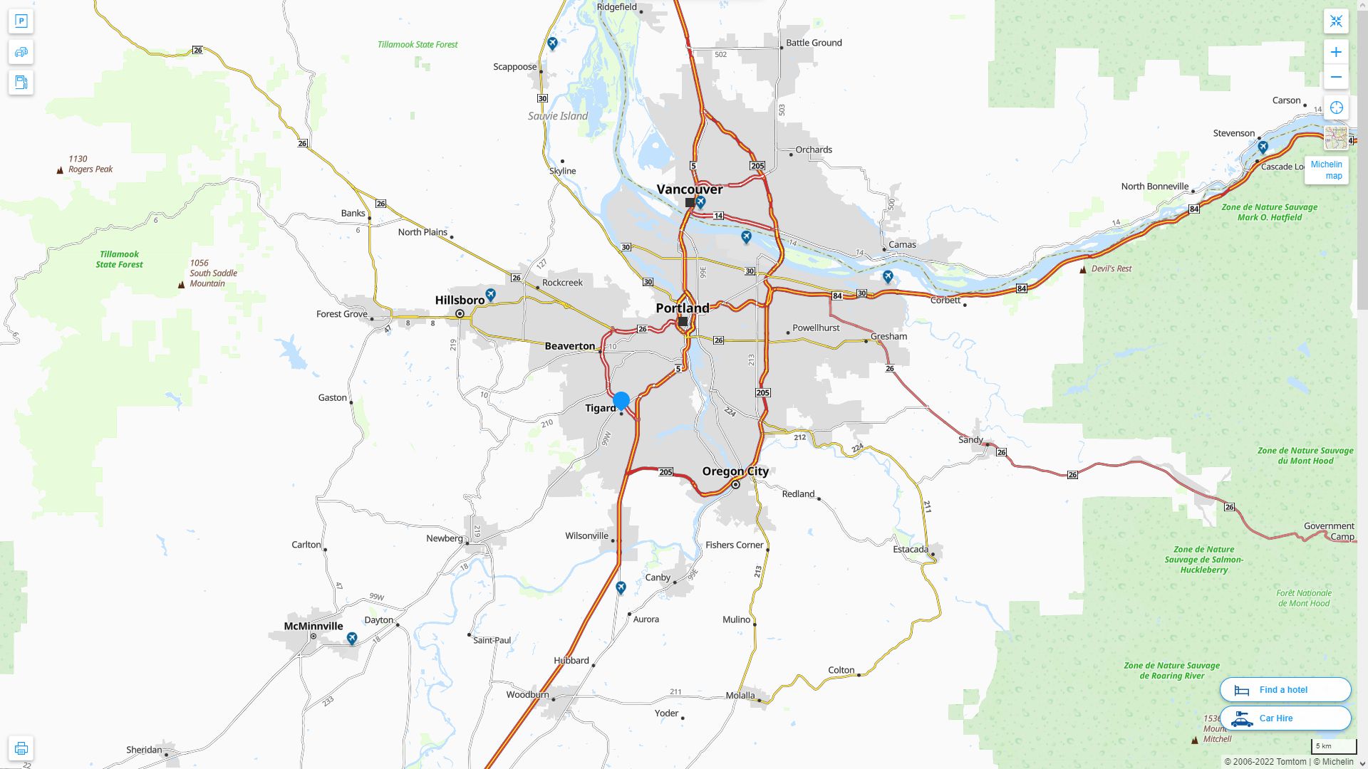 Tigard Oregon Highway and Road Map